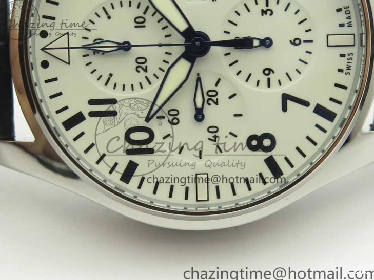 MIROTIME 0712 Pilot Chrono 377725 SS ZF 1:1 Best Edition White Dial on Black Leather Strap A Soft 7183